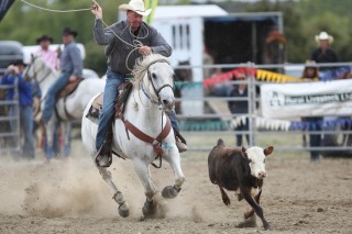 Ritchie Morrow, of Alexandra, competes in the Open Rope and Tie event at the Wanaka Rodeo. (Picture: RAPA Images)