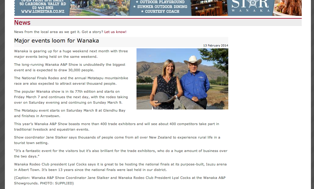 Wanaka A&P Show and National Finals Rodeo on the WanakaLive website