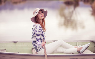 PERRIAM model wears the Al Fresco Splice Top from the PERRIAM Woman Summer 2015 Collection, shot in a boat at Bendigo Station